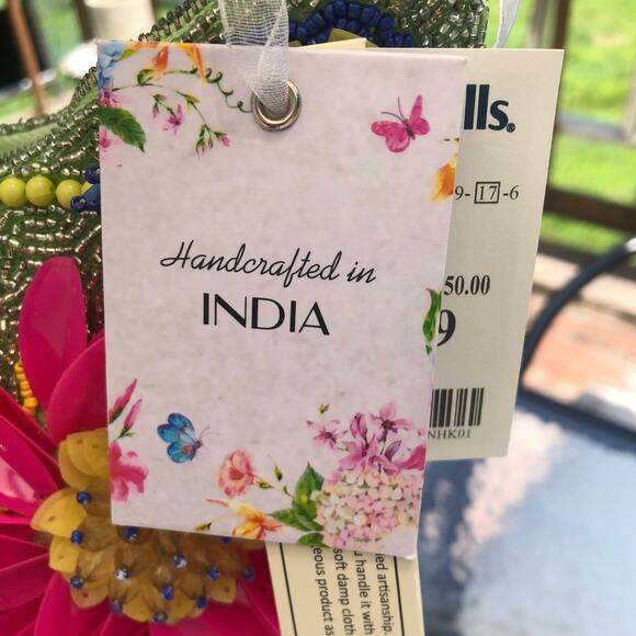 Green Multicolor Bright Viral Beaded Bag Embellished Green Floral NWT - Picture 4 of 5